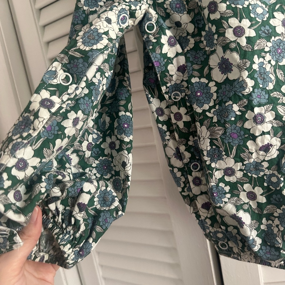 Smocked Floral Kids Romper in Green and White - Picture 5 of 9